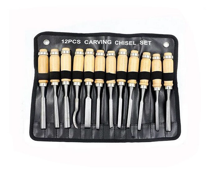 Kirschen Velourleder Rolltasche Für Stechbeitel - 12 Fächer Werkzeugaufbewahrung